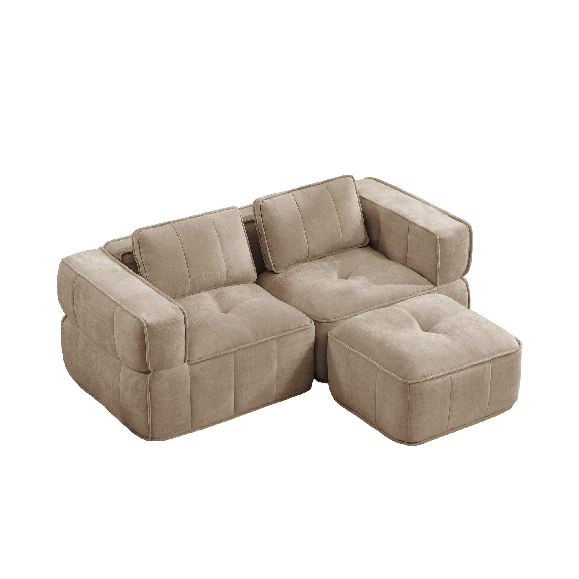 ECKSOFA DE-34428 L-Form mit Hocker Sand - Sandfarben, Textil (93/198cm) - ComfortXL