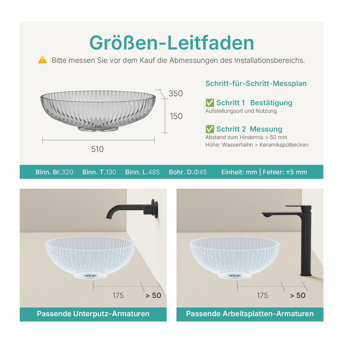 WASCHBECKEN Schwarzes Glas Oval 51 / 35 / 15 cm - Schwarz, Glas (35/15/51cm) - EMKE