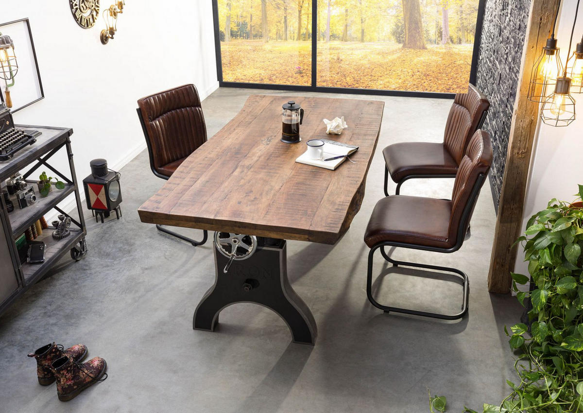 ESSTISCH Mango 160x90x80-101 höhenverstellbar natur geölt Manchester #101 - Naturfarben, Holz (160/90/80cm) - Massivmoebel24