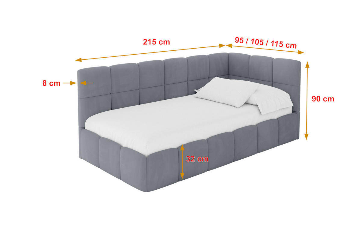 EINZELBETT Jugendbett mit Bettkasten Links, mit Matratze - LIVY 90x200 Grau - Grau, Holzwerkstoff/Textil (90/200cm) - ALTDECOR