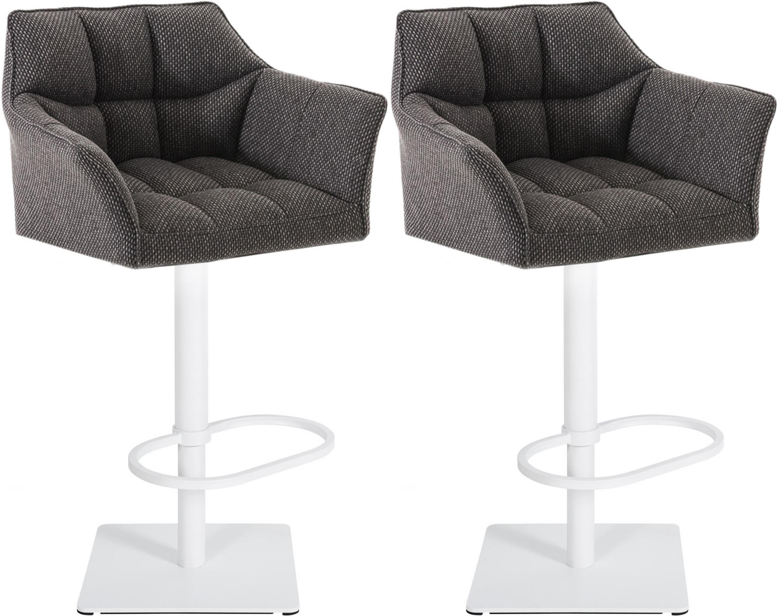 BARHOCKER 2er Set Damaskus Stoff weiß titangrau - Weiß/Grau, Textil/Metall (64/110/48cm) - TPFLiving