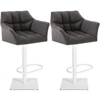 BARHOCKER 2er Set Damaskus Stoff weiß titangrau - Weiß/Grau, Textil/Metall (64/110/48cm) - TPFLiving