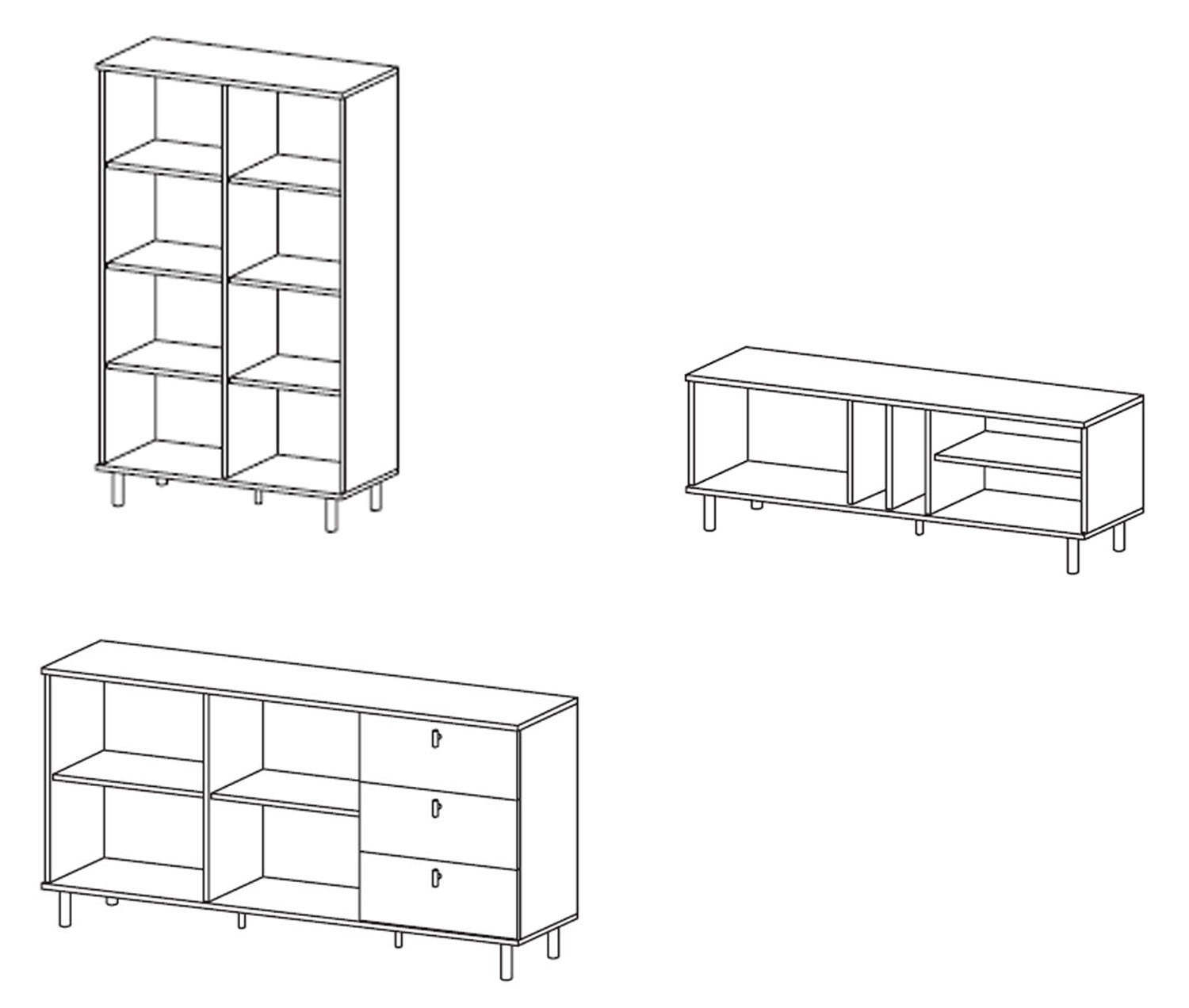 WOHNZIMMER-SET Madis sand grange eiche / anthrazit 3-teilig - Braun, Holz/Holzwerkstoff (393.3/148.8/40cm) - Feldmann-Wohnen