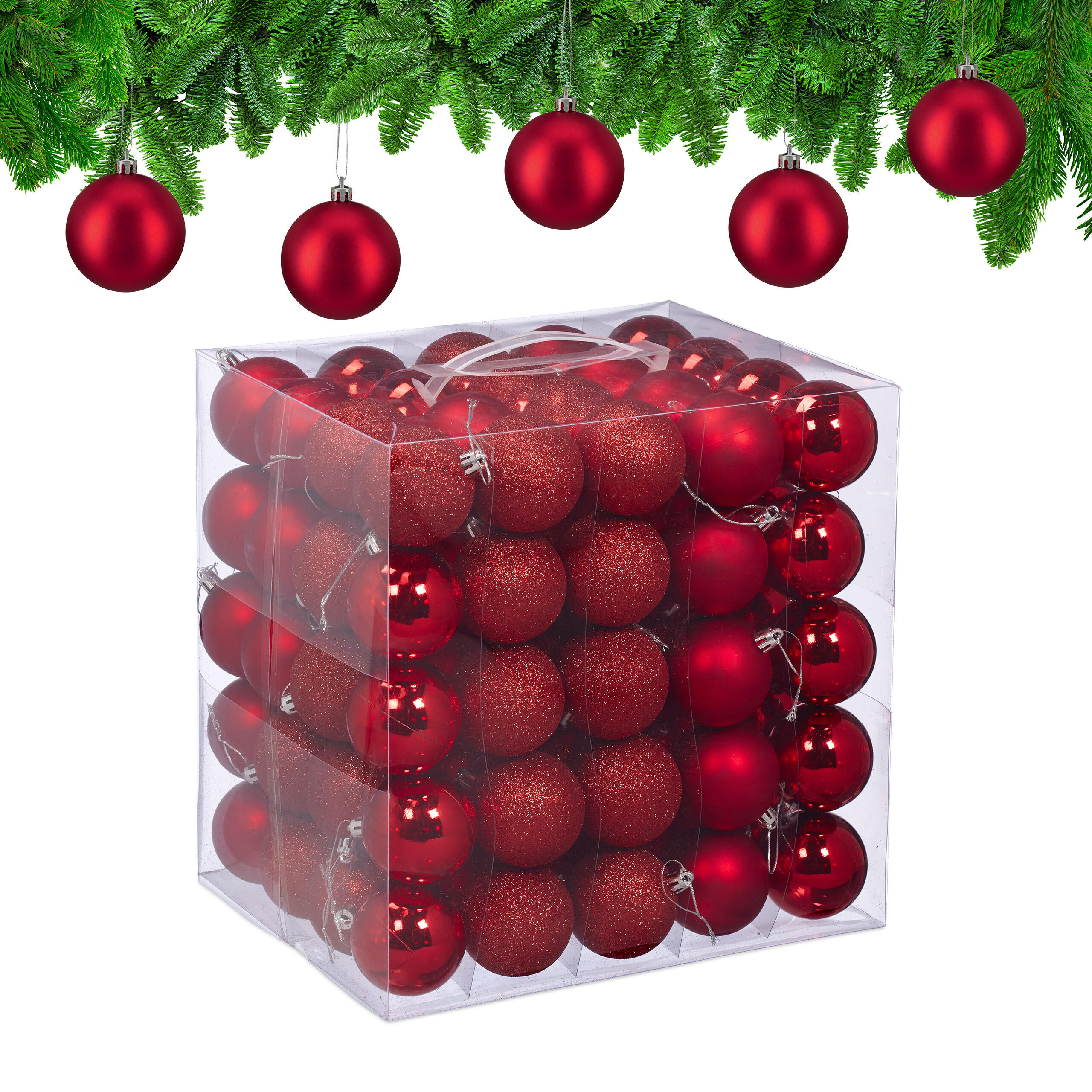 100XWEIHNACHTSKUGELN - Rot, Kunststoff (6/7/6cm) - Relaxdays