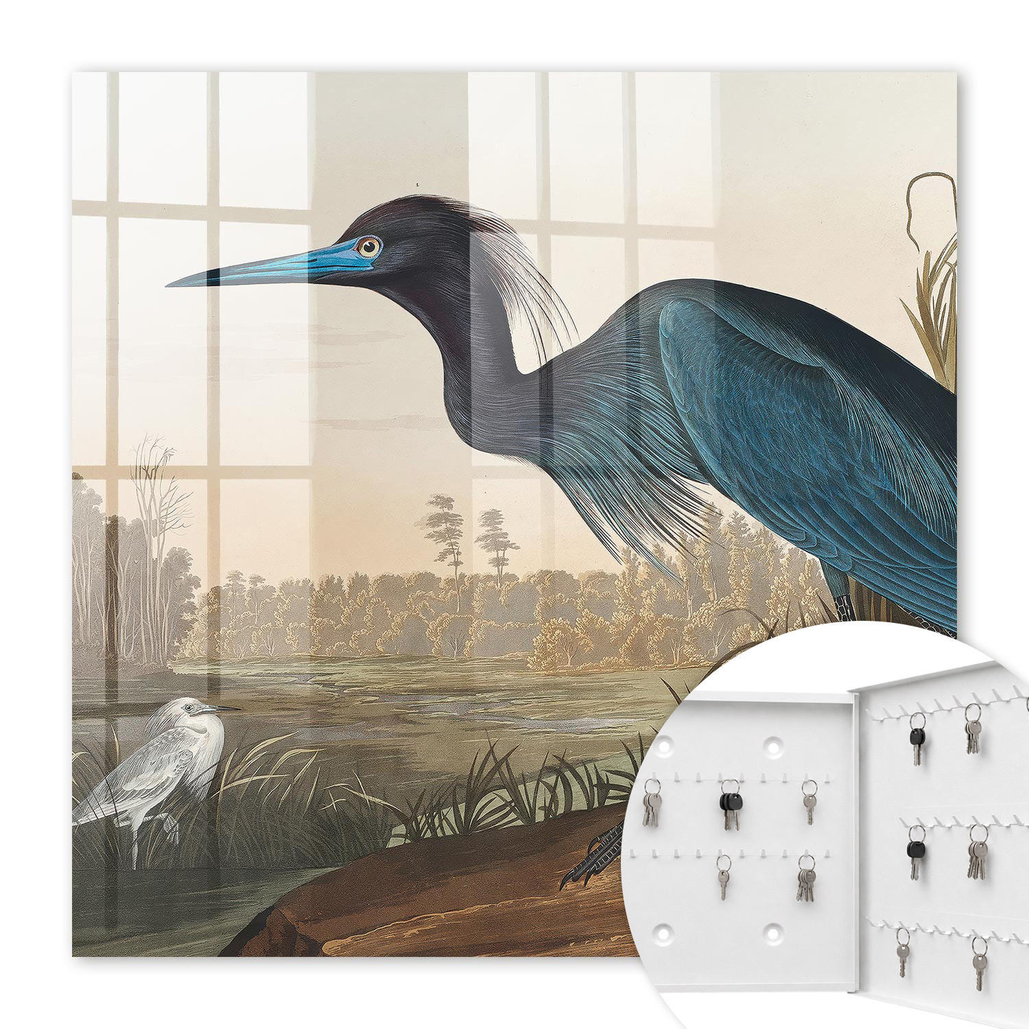 SCHLÜSSELBOX Weiß 30x30 cm – Türöffnung nach rechts - Exotischer Vogel - Blau, Metall (30/30/5cm) - TULUP