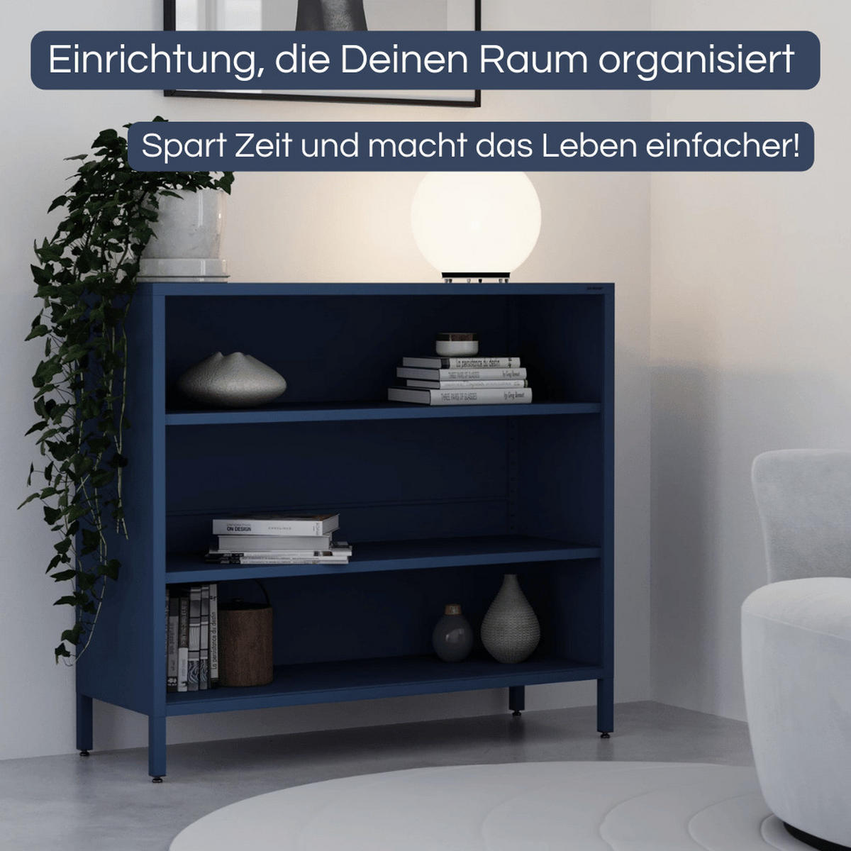 KOMMODE Metall offen WORF 4 Ebenen 90x100x35cm Dunkelblau - Dunkelblau, Metall (100/90/35cm) - DELUKE