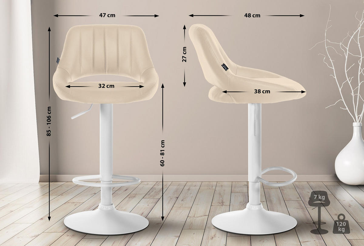 BARHOCKER 2er Set Milos Kunstleder W creme - Naturfarben/Weiß, Kunststoff/Metall (47/106/48cm) - TPFLiving