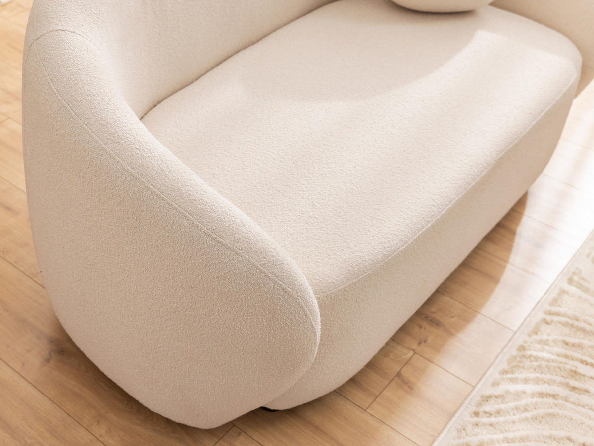SITZGARNITUR 2+1 Roundi Cremeweiß Bouclé - Creme/Schwarz, Holz/Kunststoff (150/76/80cm) - S-Style Möbel
