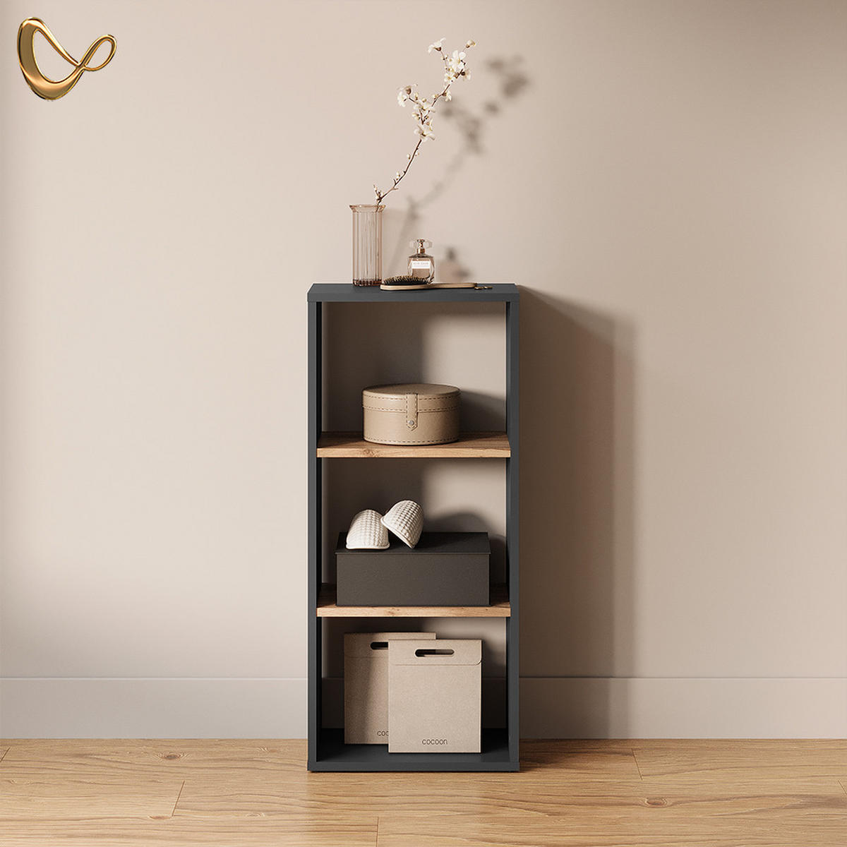 AUFBEWAHRUNGSREGAL Ortello Anthrazit/Goldkraft Eiche 40 x 90.5 cm - Honigeiche/Anthrazit, Holzwerkstoff (40/90.5/24cm) - Livinity®