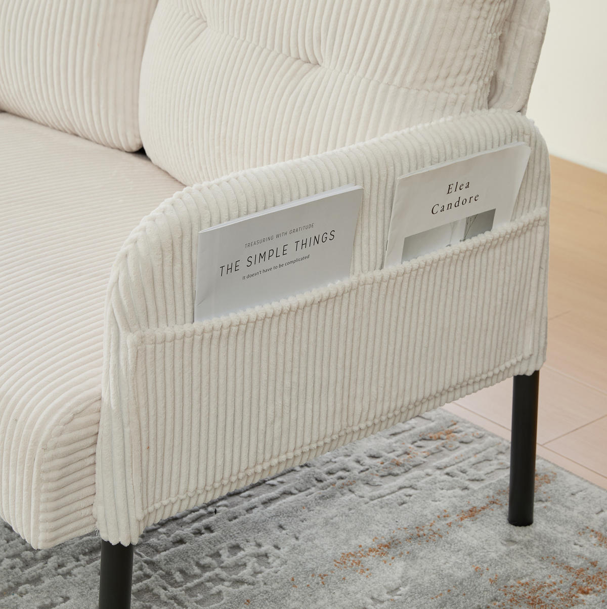 SOFA 3-Sitzer mit Seitentasche 171 x 72 x 80 cm Cord Beige - Beige, Kunststoff (171/80/72cm) - Meubliv