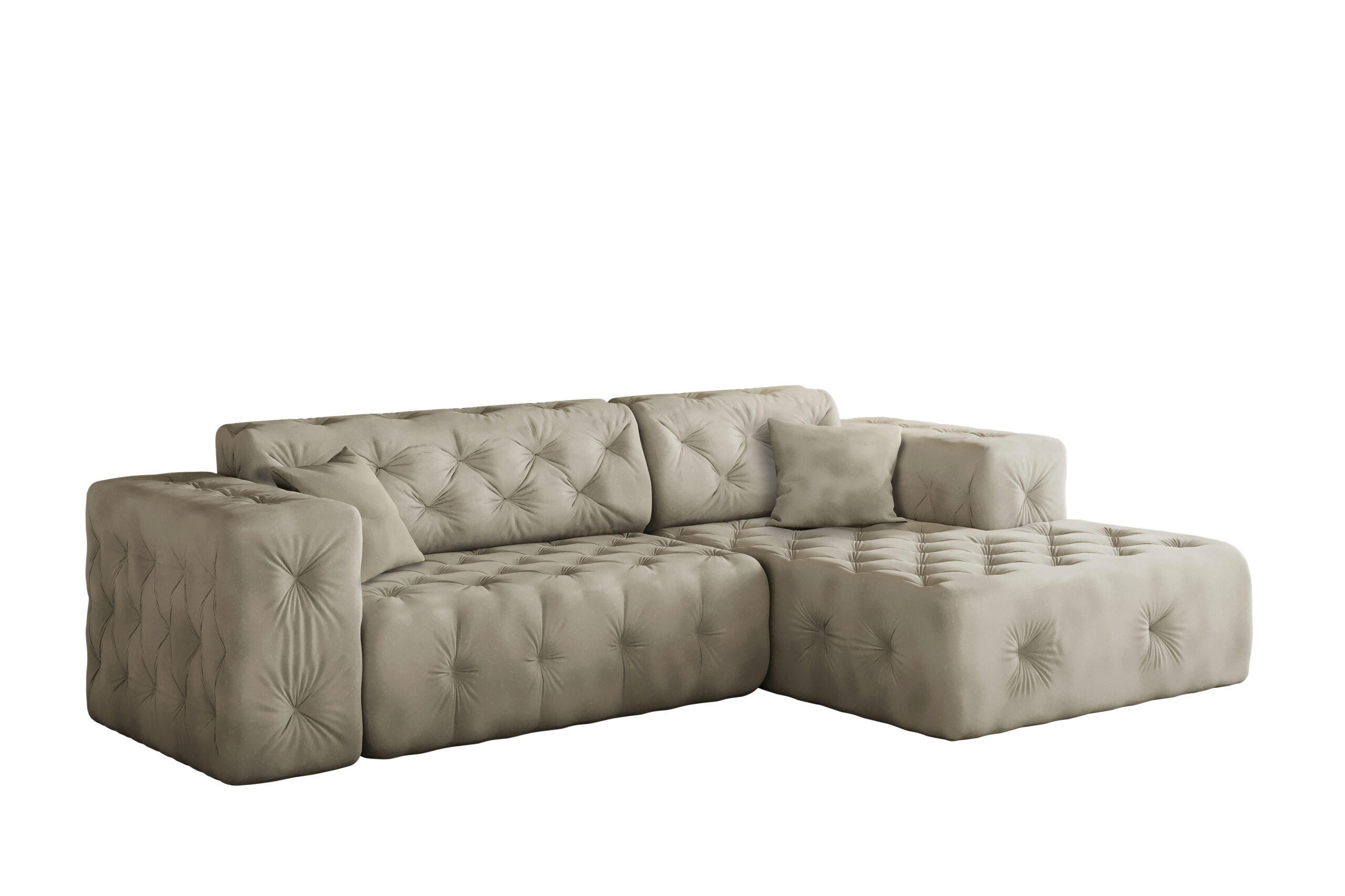 ECKSOFA L-Form Gesteppt LUX Stoff Whisper Rechts Creme - Creme, Holz/Kunststoff (266/165cm) - Kaiser Möbel