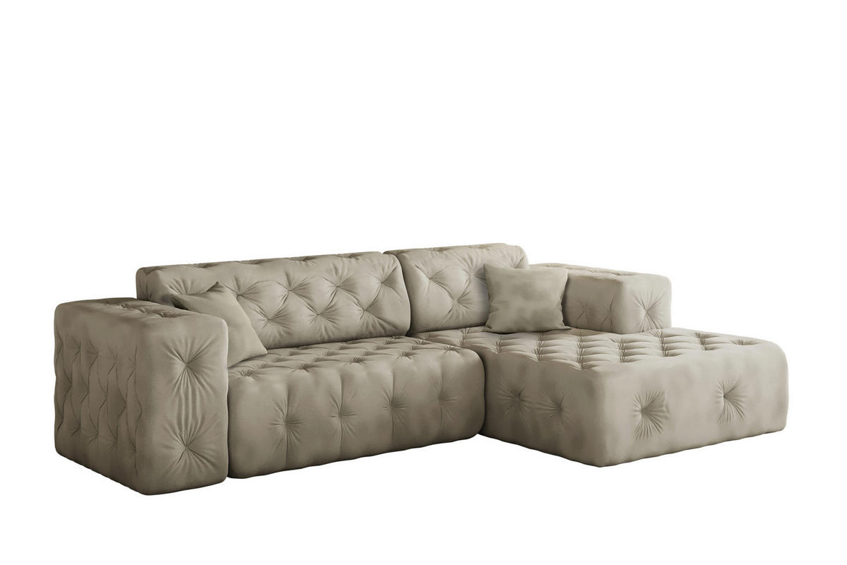 ECKSOFA L-Form Gesteppt LUX Stoff Whisper Rechts Creme - Creme, Holz/Kunststoff (266/165cm) - Kaiser Möbel