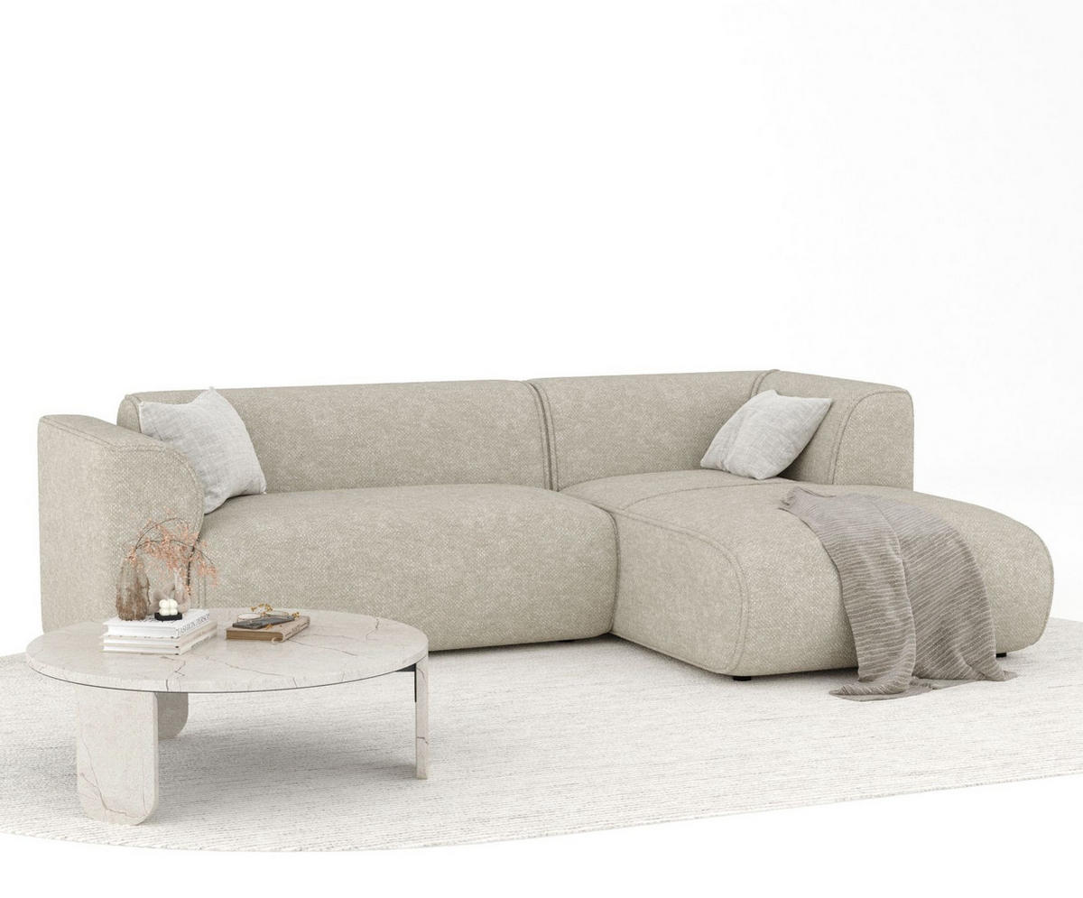 ECKSOFA Melani Greige Chenille-Stoff - Rechts Seite - Beige/Schwarz, Holz/Holzwerkstoff (162/256cm) - Maison de Reve