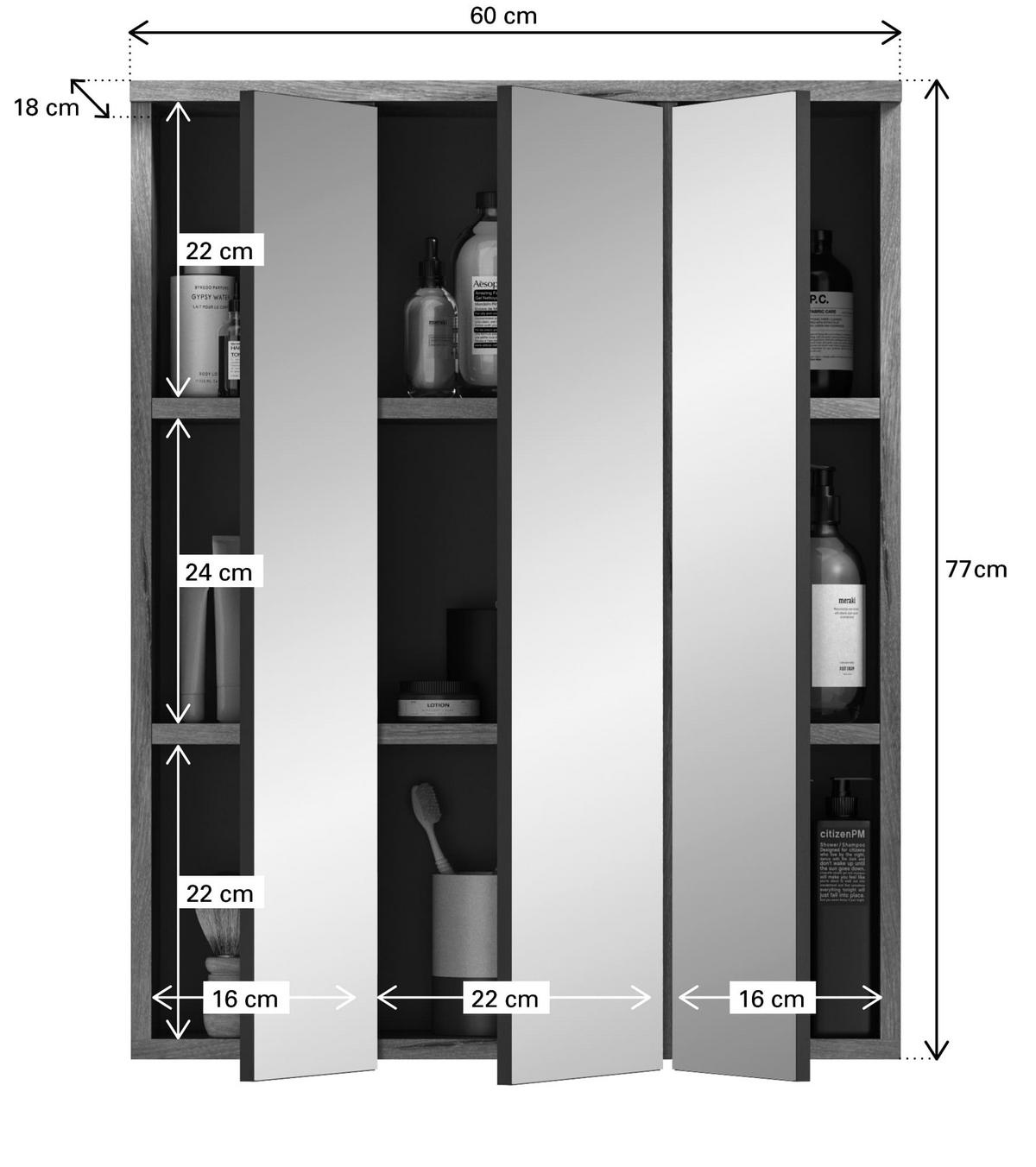 BAD-SET MASON 3-tlg. (B/H/T: ca. 112/190/34 cm) in Nox Oak Nachbildung/Basalt grau - Eichefarben, Holzwerkstoff (112/190/34cm)