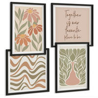 BILDER SET 4er Set - 50x50 cm & 40x60 cm Schwarzer Rahmen - Abstrakte Pastellblumen - Schwarz, Kunststoff (50/50cm) - TULUP