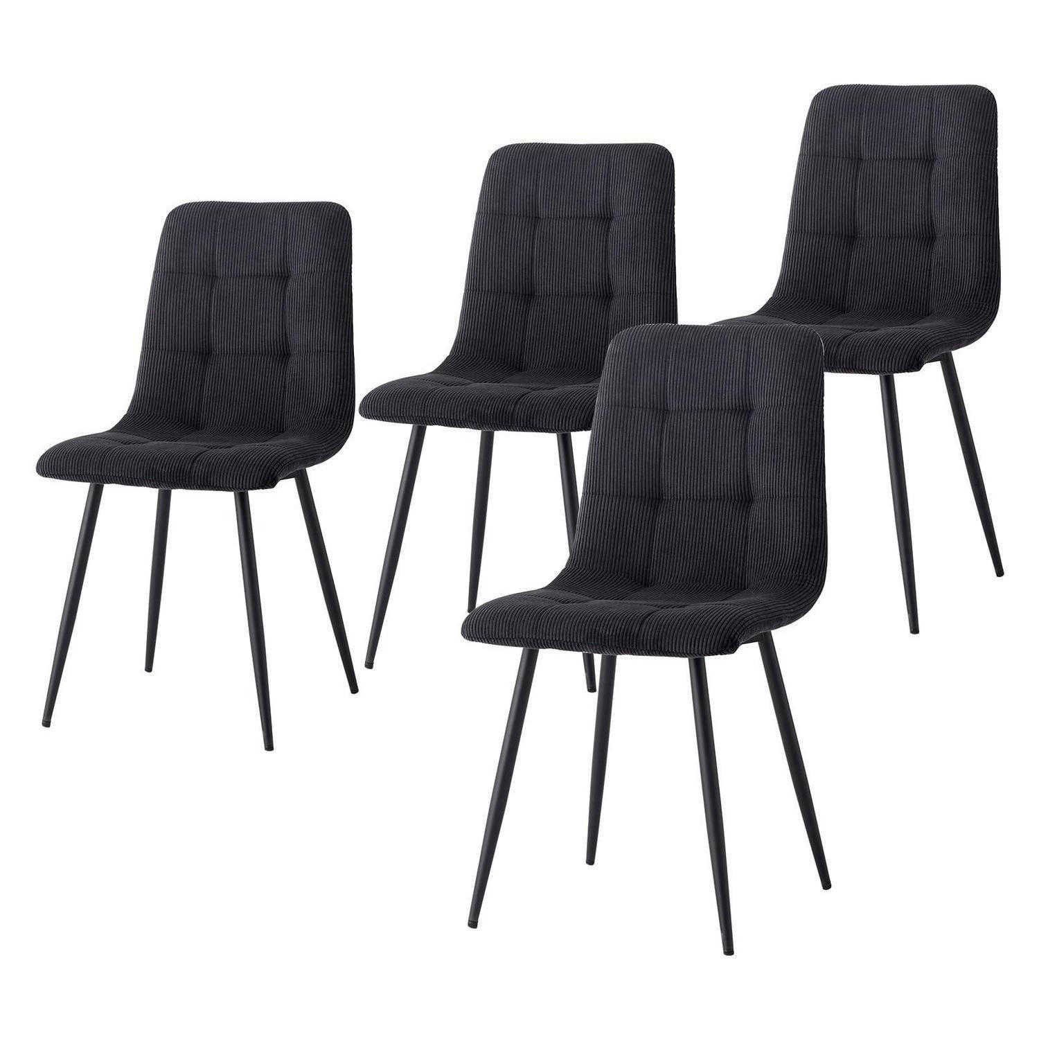 ESSZIMMERSTUHL 4er-Set Cord Schwarz Metallbeine - Schwarz, Textil (43/89.5/44cm)