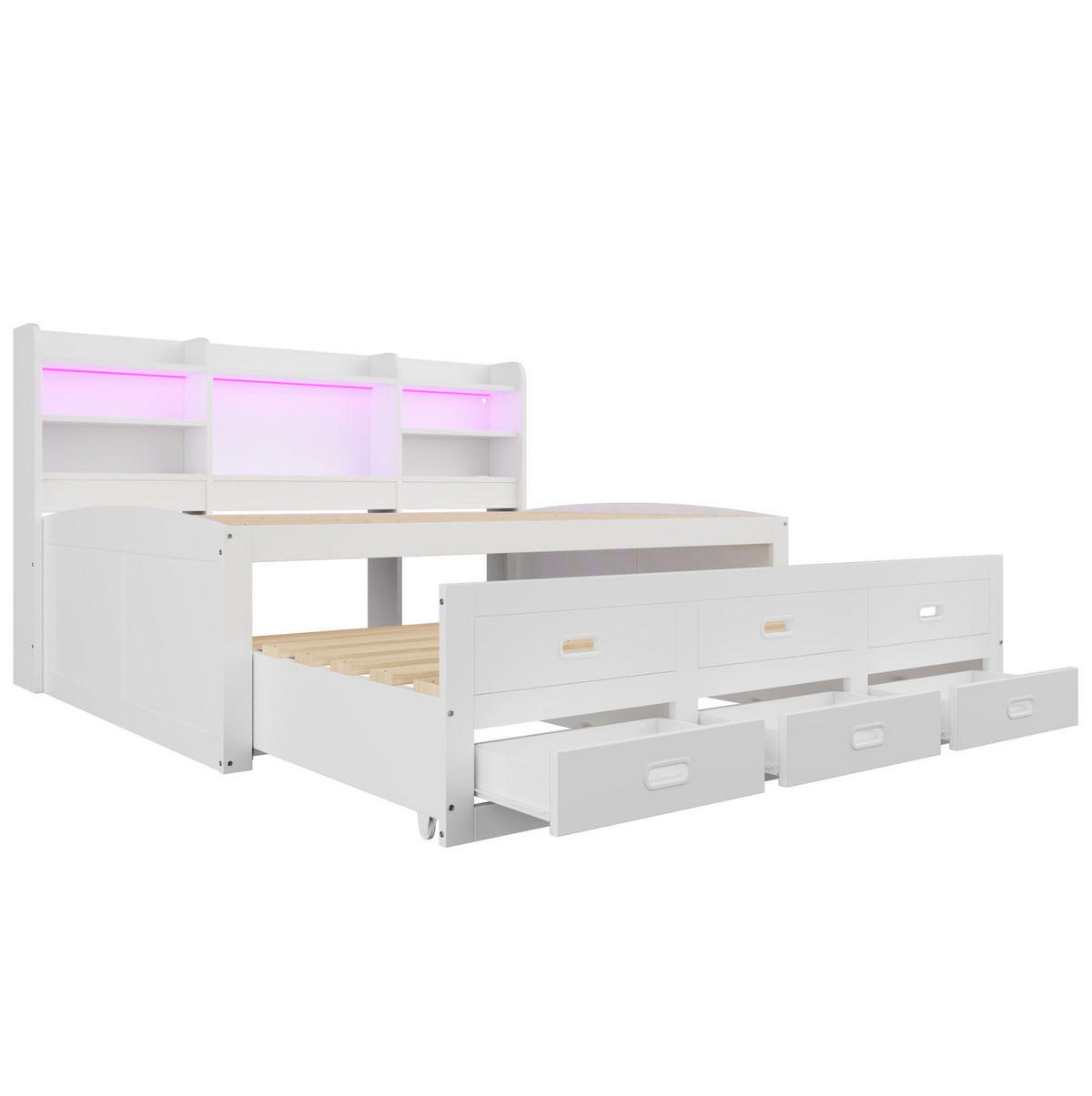 TAGESBETT 140/200 cm Weiß mit LED-Fernbedienung und 3 Schubladen - Weiß, Holzwerkstoff (140/200cm) - OKWISH