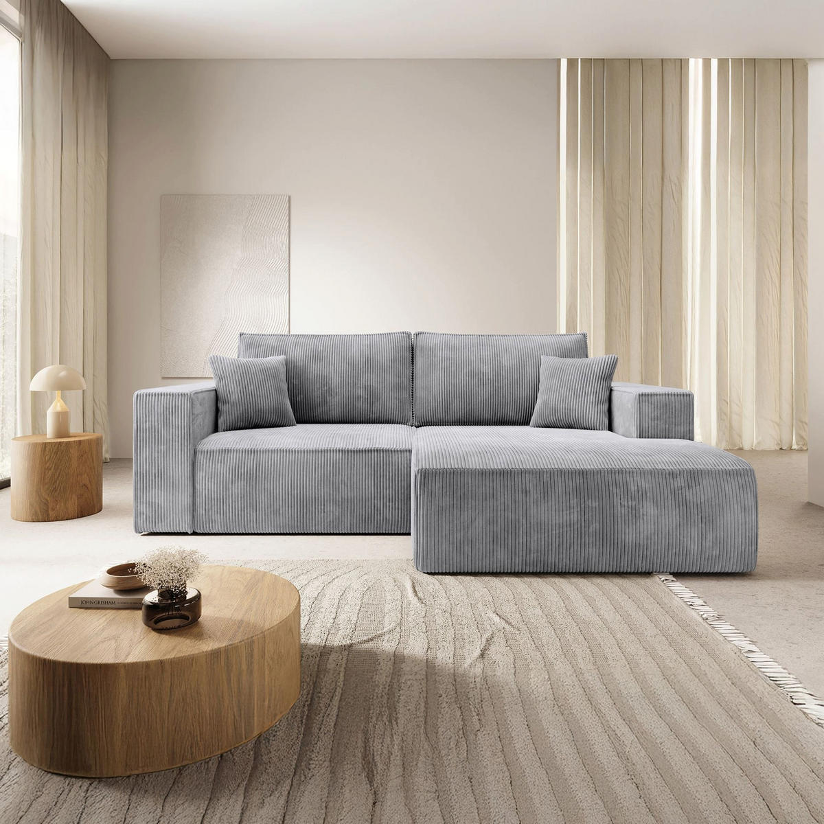 ECKSOFA Farese Mini mit Cordbezug Hellgrau, rechts - Hellgrau/Schwarz, Textil (167/240cm) - Selsey