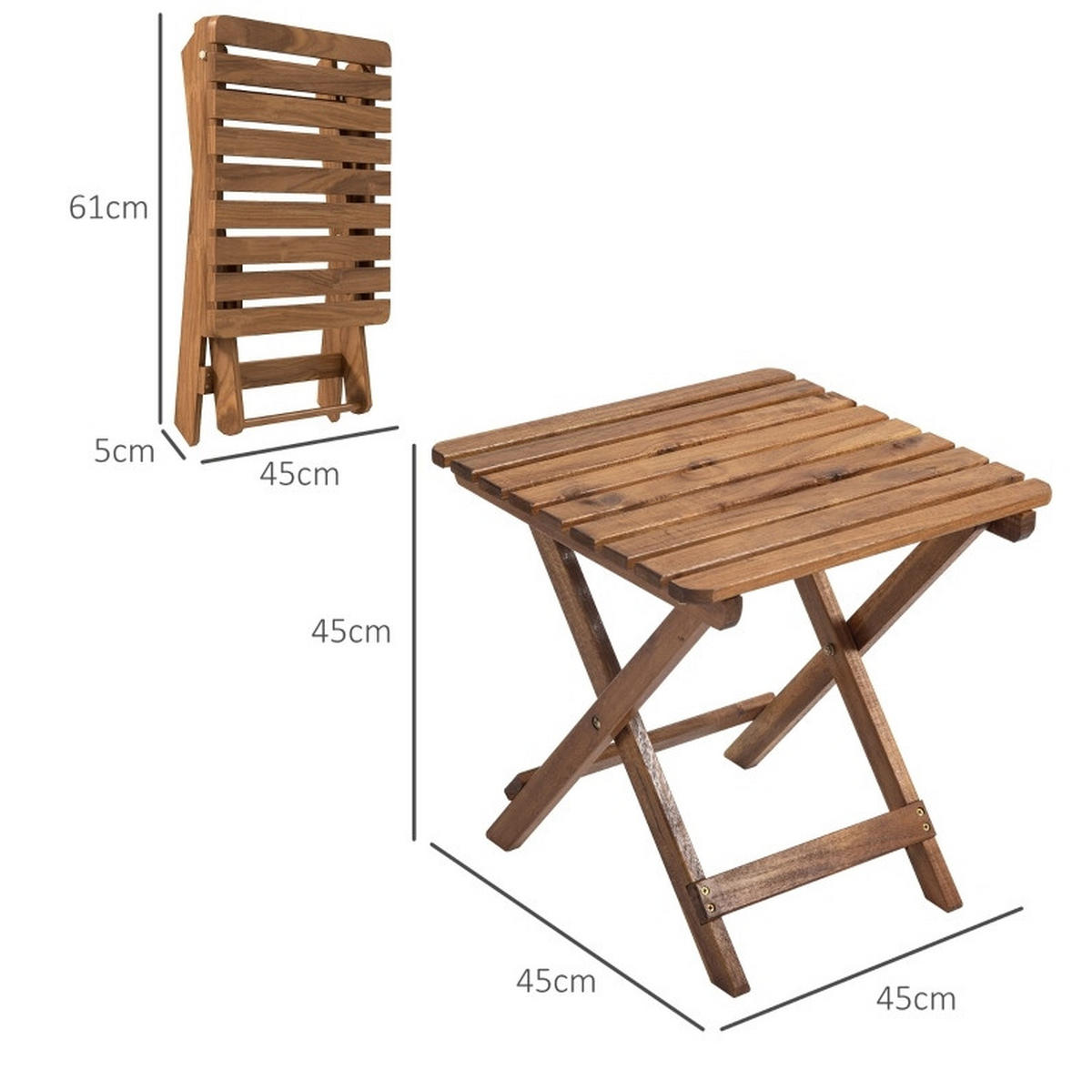 GARTENSET aus Akazienholz 45x45x45 cm Teak klappbar, 2 Outdoor-Beistelltische für Terrasse und Camping - Teakfarben, Holzwerkstoff - Modfu