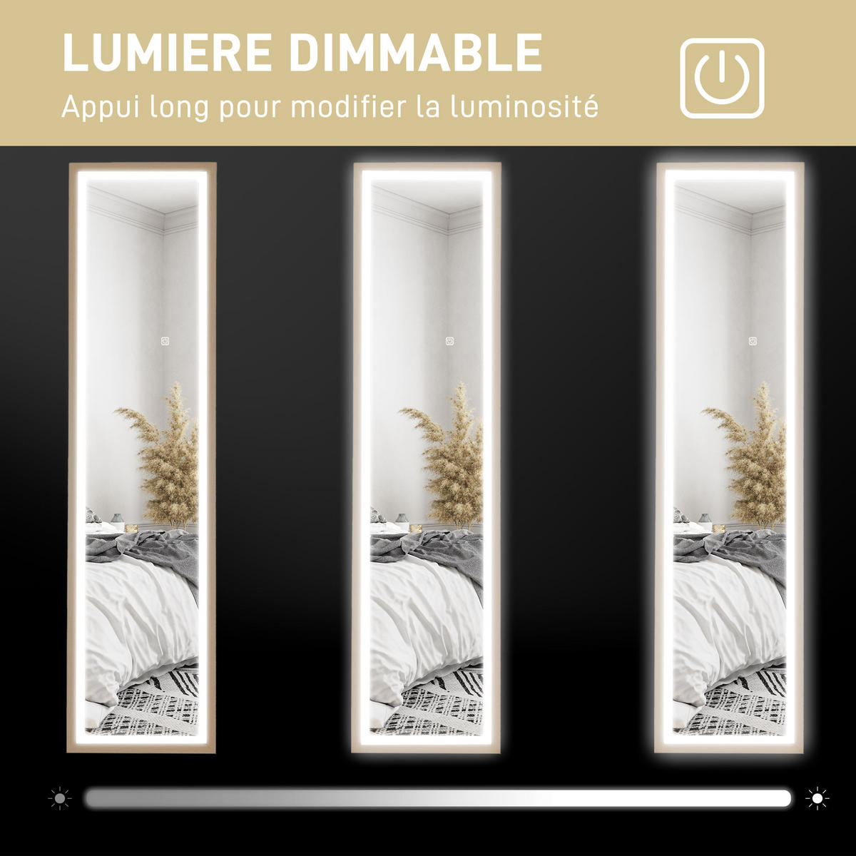 STANDSPIEGEL DE-17922 40x160 cm mit 3-farbiger LED & Memoryfunktion Eiche - Eichefarben, Glas (40/160/5cm) - ComfortXL