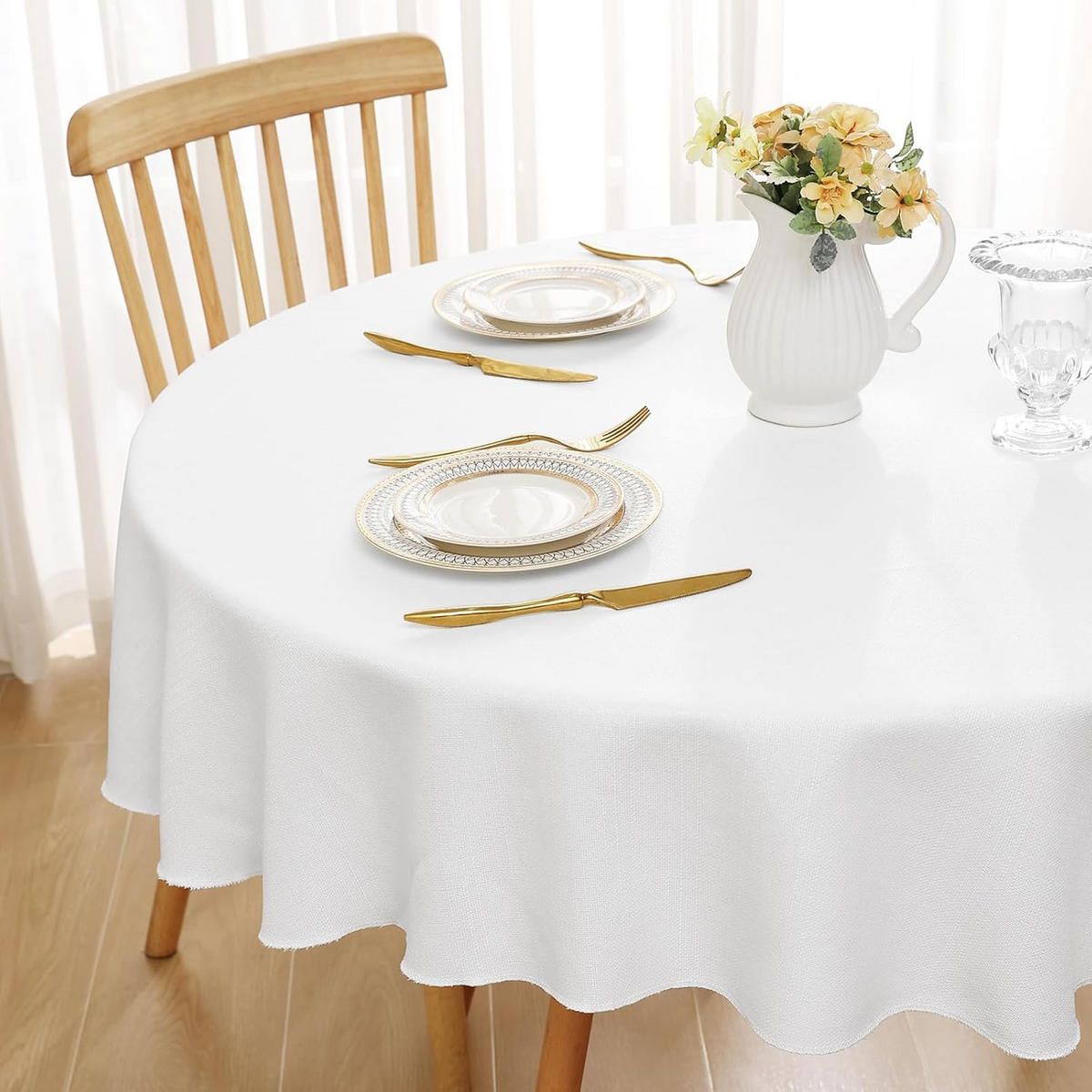 RUNDE Tischdecke Leinenoptik abwaschbar, Lotuseffekt, 140 cm, Weiß - Weiß, Textil (140/140cm)
