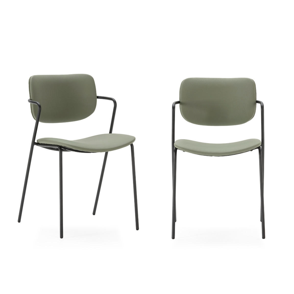STÜHLEN (Set aus 2) mit schwarzen metallbeinen - maika 49/55/48 cm - Grün, Kunststoff (55/48/49cm) - Calicosy