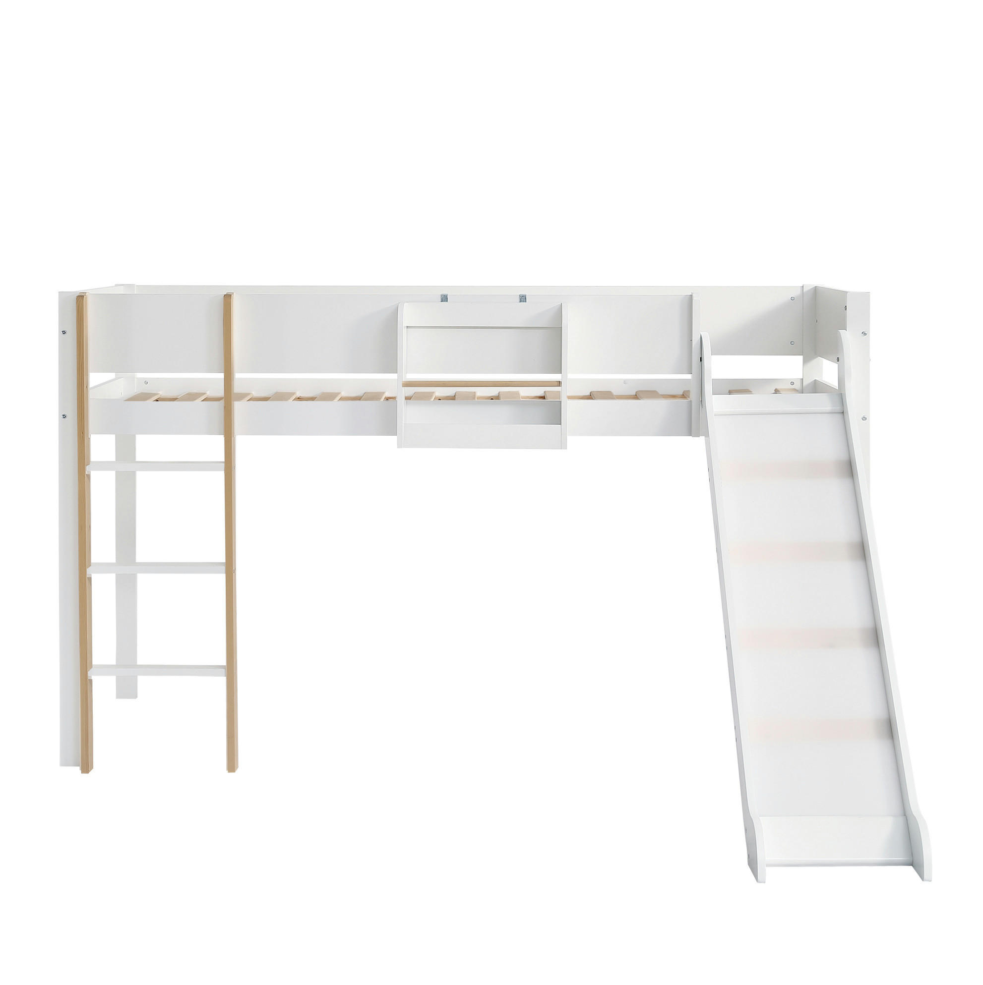 HOCHBETT mit Rutsche, dreistufiger Leiter, 90/200 cm, Weiß/Natur - Weiß, Holz (90/200cm) - MIVRAY