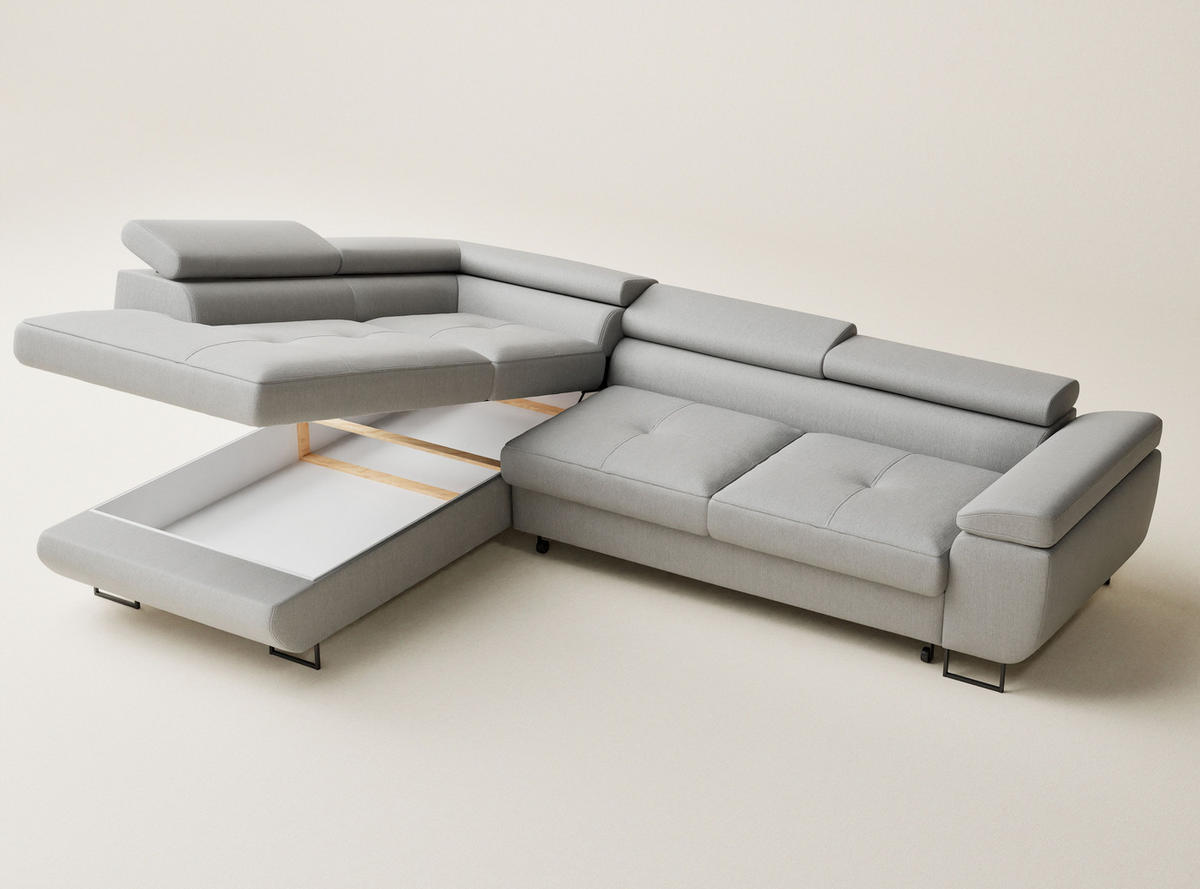 ECKSOFA MIT SCHLAFFUNKTION Concord Hellgrau Webstoff - Hellgrau/Schwarz, Holz/Holzwerkstoff (277/203cm) - Maison de Reve