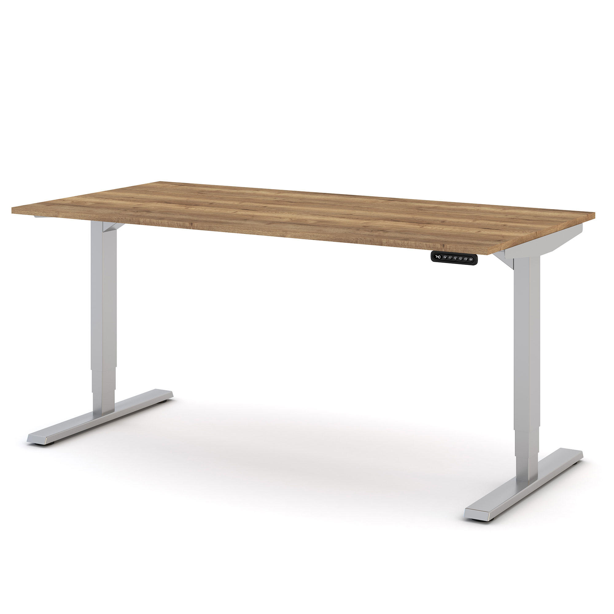 SCHREIBTISCH Elektrisch höhenverstellbarer Schreibtisch Y-Line Eiche Tabak Weißaluminium 160/80/62-127cm - Weiß Hochglanz/Silberfarben, Holzwerkstoff/Metall (80/160/127cm) - ASSMANN