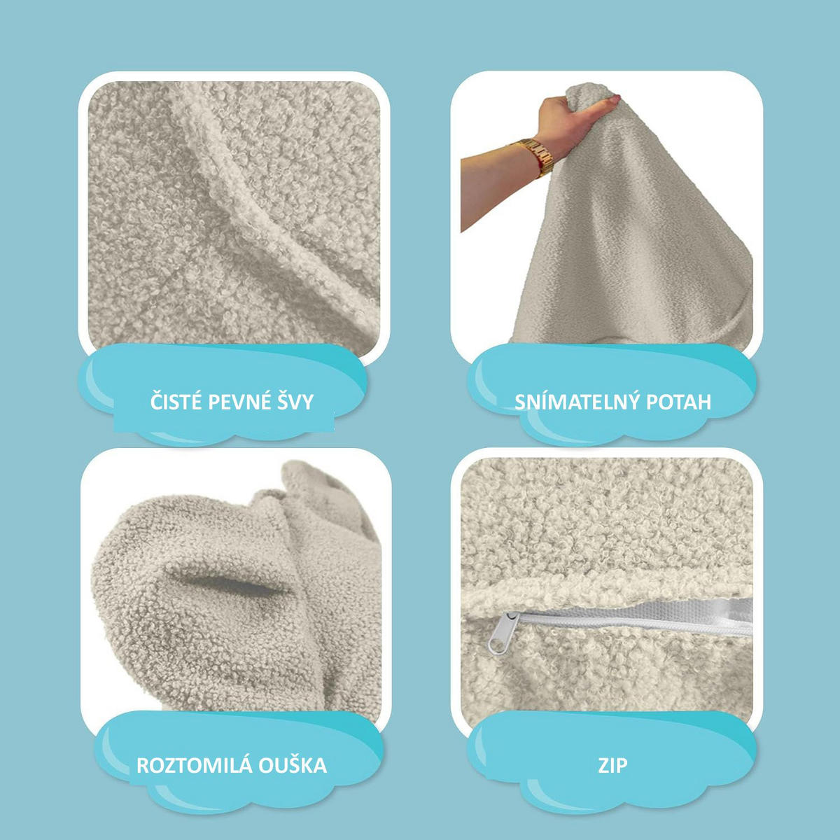 SITZSACK FÜR KINDER Maus 75/75/55 cm, weicher Bouclé 315 g/m², abnehmbarer Bezug, Lamb Cloud - Creme, Textil (75/55/75cm) - Dreamroots