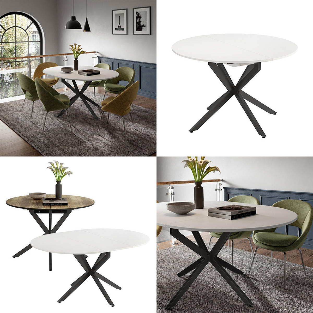 ESSTISCH Loyd Weiß/Schwarz 120 x 76.5 cm ausziehbar - Schwarz/Weiß, Holzwerkstoff (120/120/76.5cm) - Vicco