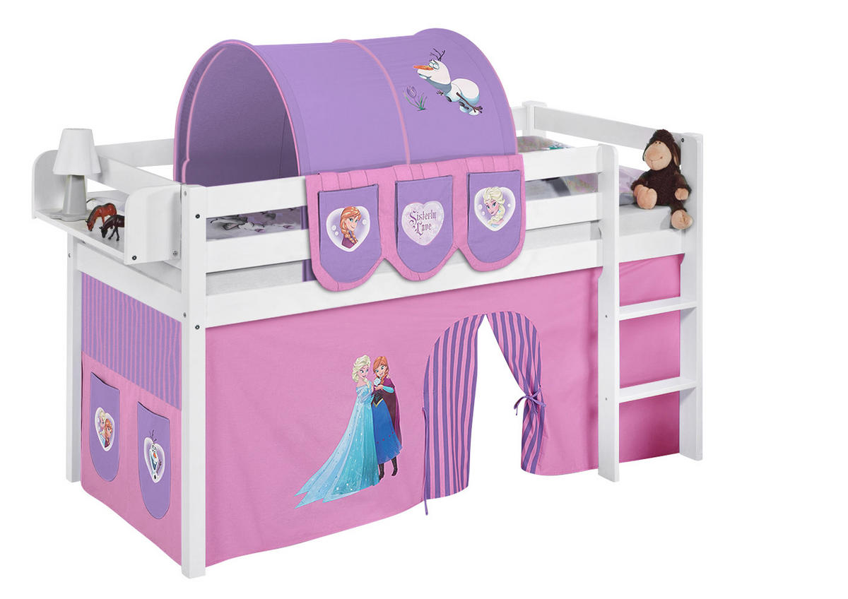 HOCHBETT JELLE mit FROZEN lila Vorhang - Die Eiskönigin - Kinderbett - Weiß, Holz - Lilokids