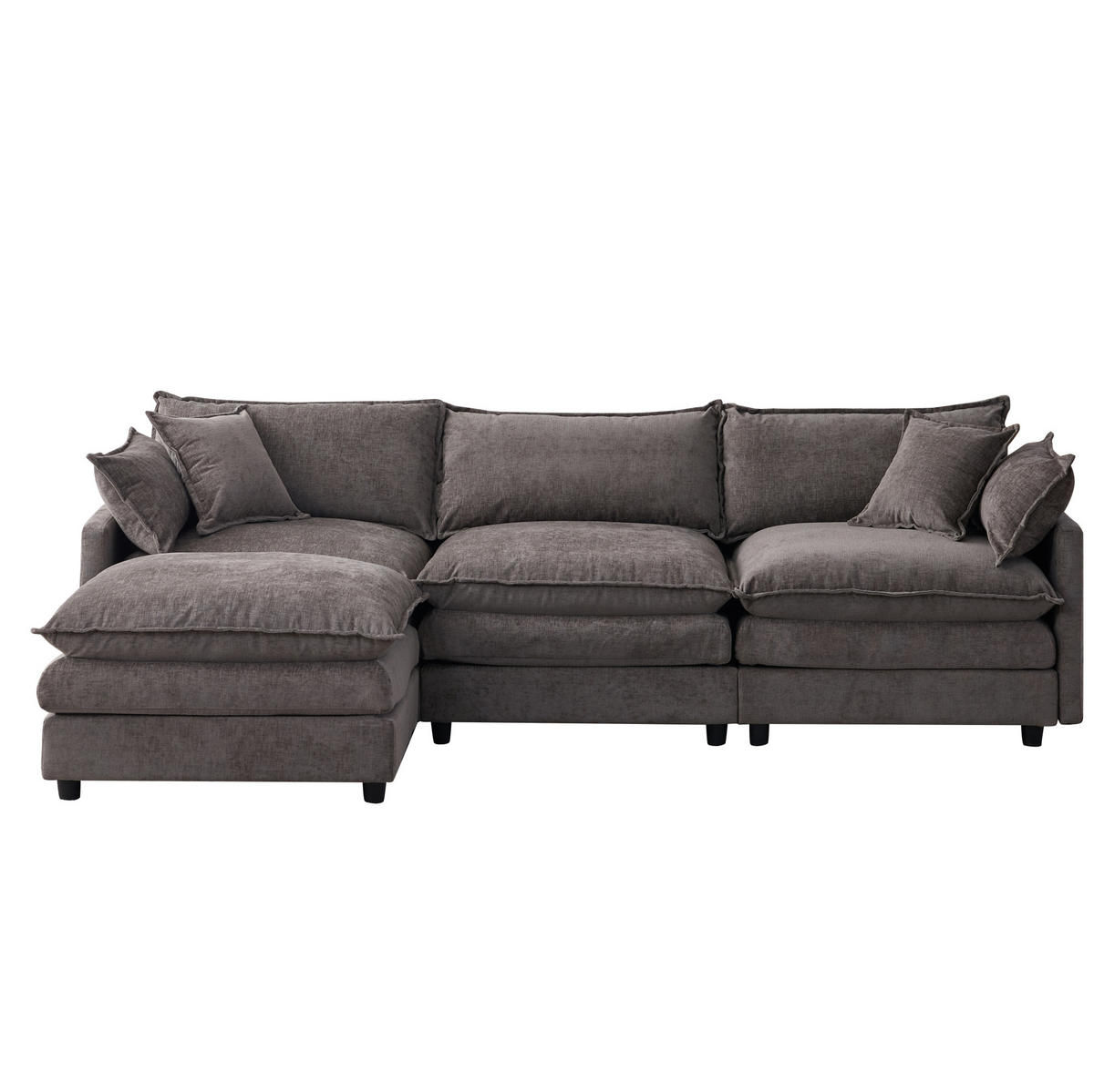 ECKSOFA 3-Sitzer mit Hocker, modulares Chenille-Sofa mit Federkern und abziehbaren Bezügen, Grau - Grau, Textil (267/154cm) - Redom
