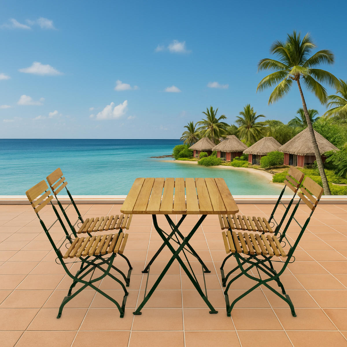 BIERGARTEN- GARTEN-GARNITUR Darwin 5-teilig, Flachstahl - Garten-Garnitur 5-teilig, Flachstahl Robinienholz -Gestell verzinkt grün - Grün, Holz - TPFGarden