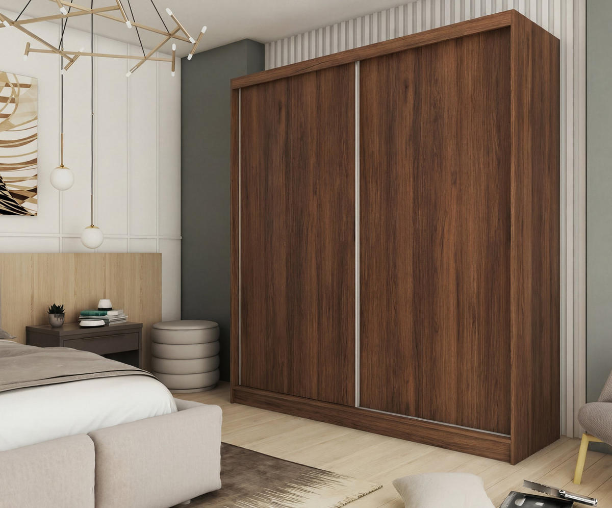 SCHWEBETÜRENSCHRANK SOFIA 200/216/61 cm Modern Kleiderschrank 2-türig Nussbaumfarben - Nussbaumfarben, Holzwerkstoff (200/216/61cm) - MASSENO