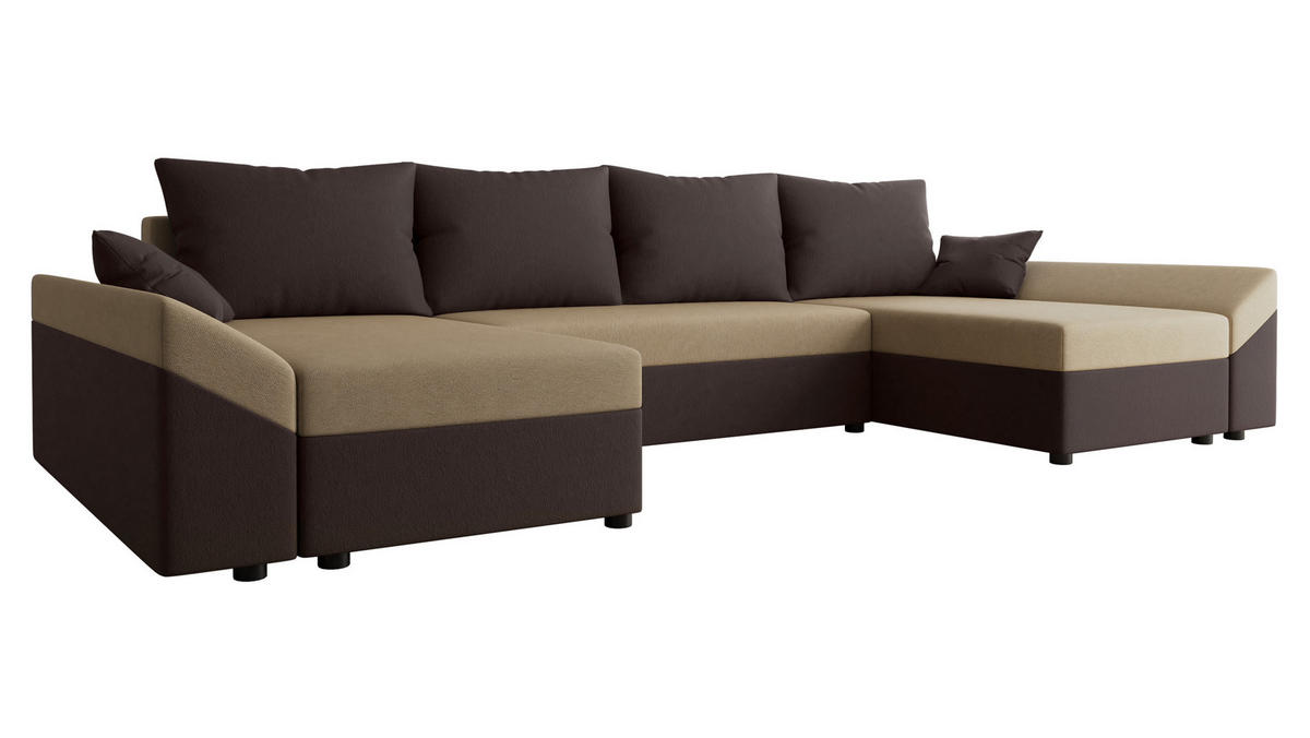 WOHNLANDSCHAFT Dante U - Beige/Schwarz, Holz/Kunststoff (310/82/140cm) - MIRJAN24