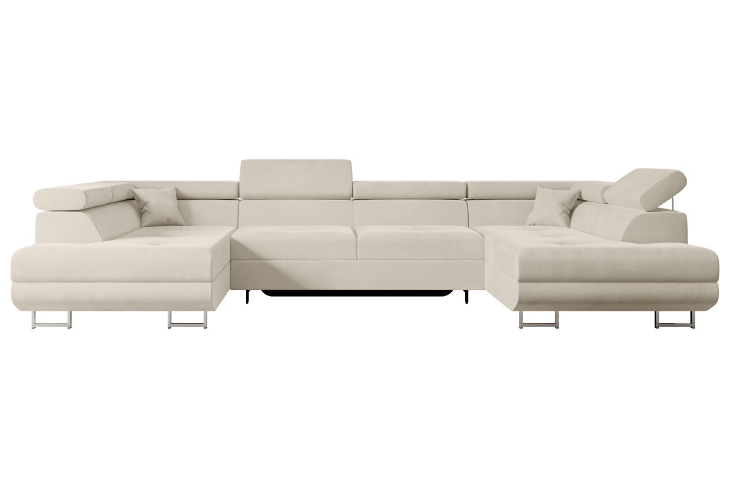 WOHNLANDSCHAFT mit Schlaffunktion und Bettkasten GUSA-U 342x202x107 cm Beige Velours - Beige/Silberfarben, Holzwerkstoff/Textil (342/107/202cm) - ALTDECOR