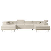 WOHNLANDSCHAFT mit Schlaffunktion und Bettkasten GUSA-U 342x202x107 cm Beige Velours - Beige/Silberfarben, Holzwerkstoff/Textil (342/107/202cm) - ALTDECOR