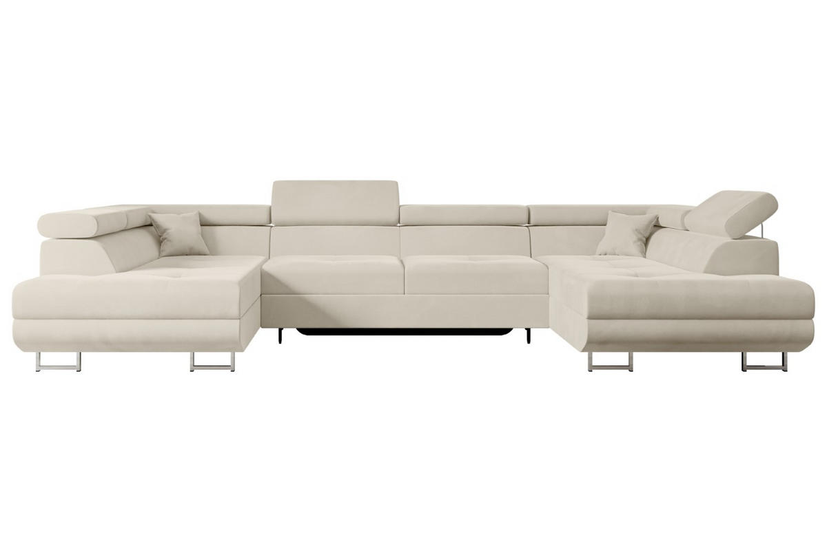 WOHNLANDSCHAFT mit Schlaffunktion und Bettkasten GUSA-U 342x202x107 cm Beige Velours - Beige/Silberfarben, Holzwerkstoff/Textil (342/107/202cm) - ALTDECOR