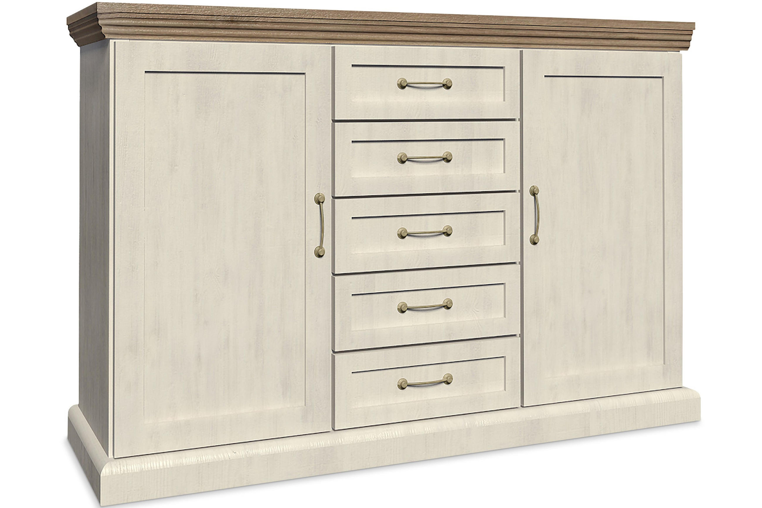 KOMMODE ARVEN mit Schubladen und Türen, Cremeweiß - Eichefarben/Creme, Holz (127/98/45cm) - KONSIMO®