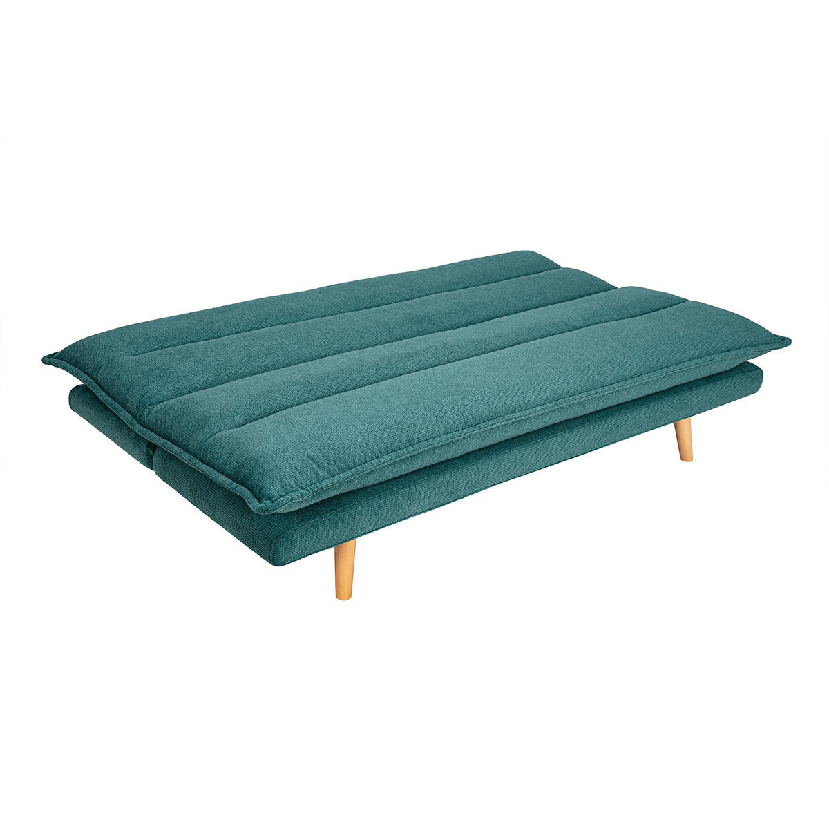 SCHLAFSOFA für 3 Personen in texturiertem Céladon Samt-Effekt Stoff und hellem Holz BINGO - Blau, Textil (91.5/85.5/188cm) - Miliboo