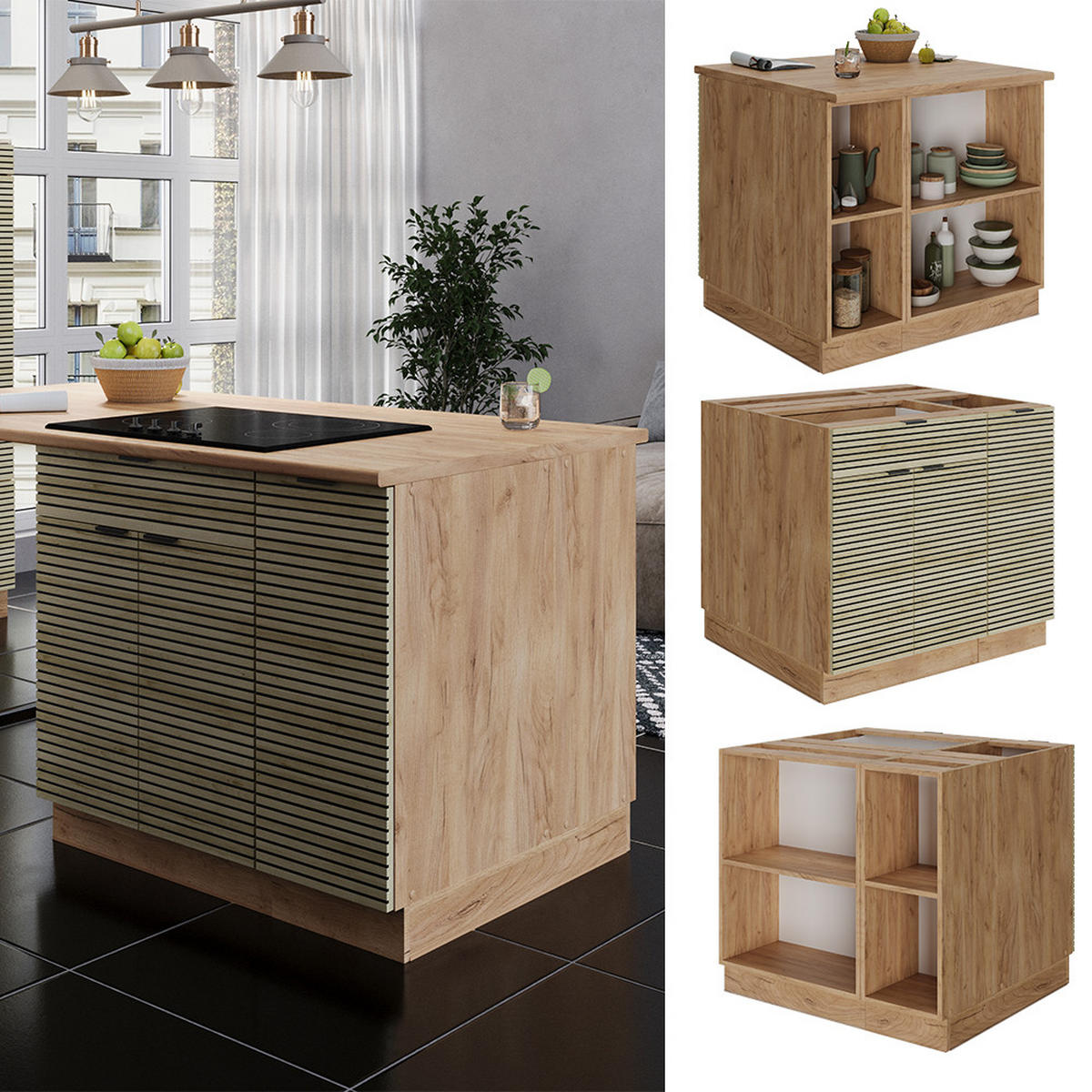 KÜCHENINSEL Fame-Line Eiche Paneel 90 cm mit Schublade, ohne Arbeitsplatte - Honigeiche/Hellbraun, Holzwerkstoff (90/82/60cm) - Vicco