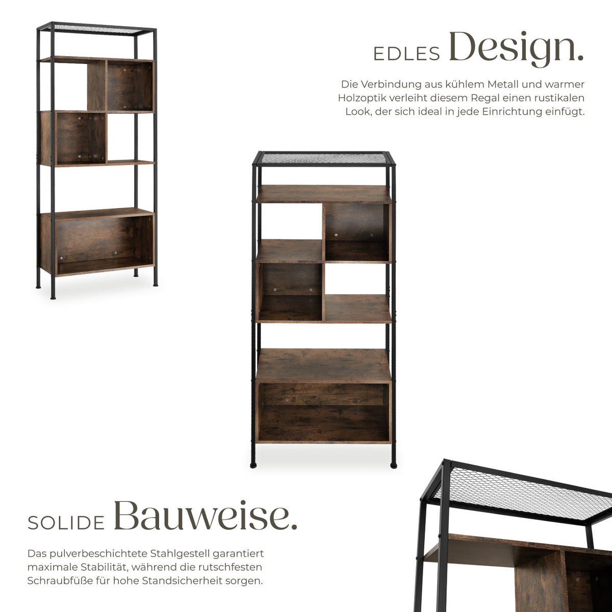 REGAL Hastings,inklusive Kippschutz, 75 x 31 x 170,5 cm,Industrial Holz dunkel, rustikal - Rostfarben, Holzwerkstoff (31/170.5/75cm) - tectake