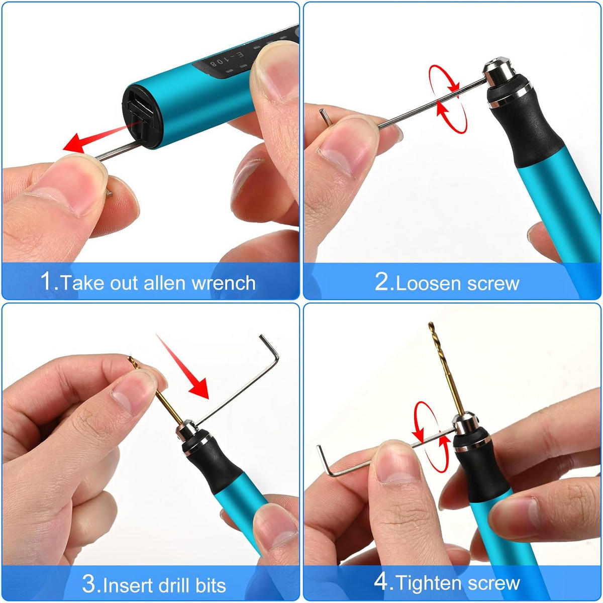 GRAVIERSTIFT – 3 Geschwindigkeiten – mit 10 kleinen Bohrern zum Gravieren von Harz, Schmuck und Leiterplatten - Blau, Metall (21/11/5cm)