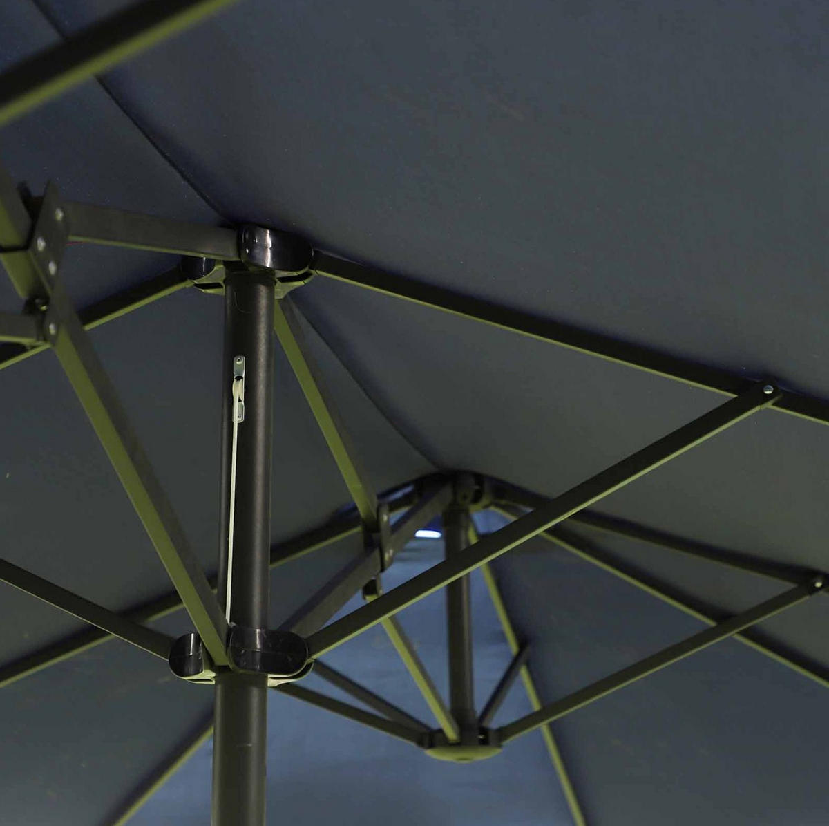 DOPPEL-SONNENSCHIRM aus Stahl 455x265x238 cm in Blau mit Handkurbel - Blau, Metall (265/455cm) - Modfu
