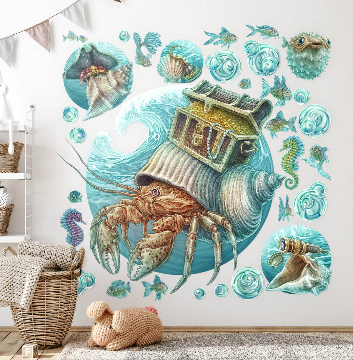 AUFKLEBER 60x63 cm Krebsgeschichte - Blau, Kunststoff (60/63/0.1cm) - TULUP