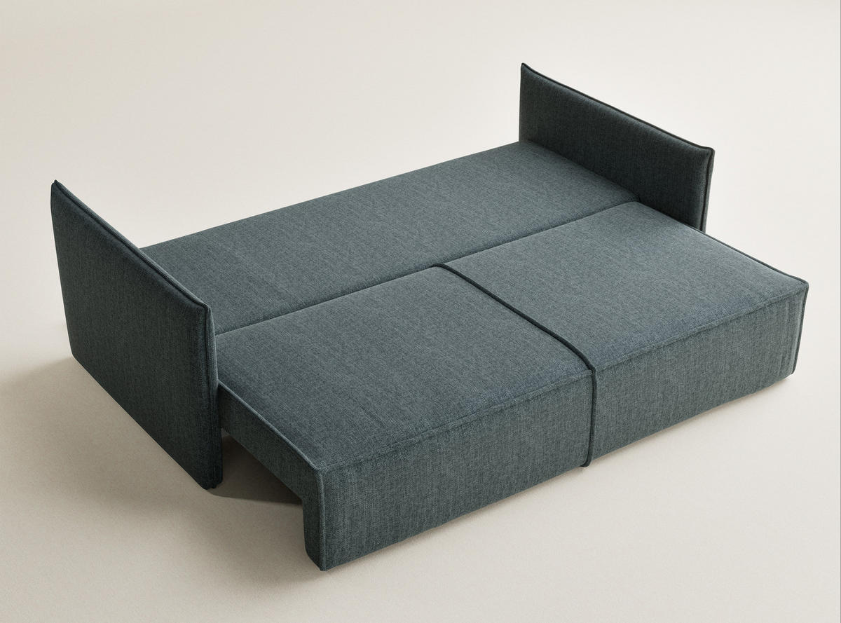 SOFA MIT SCHLAFFUNKTION Obra Blau Webstoff - Blau/Schwarz, Holz/Holzwerkstoff (220/70/107cm) - Maison de Reve