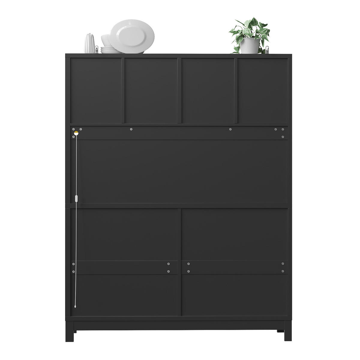 BUFFET DE-38471 140/38/180 cm mit LED-Beleuchtung und 4 Schubladen Schwarz - Schwarz, Holzwerkstoff (140/180/38.5cm) - ComfortXL