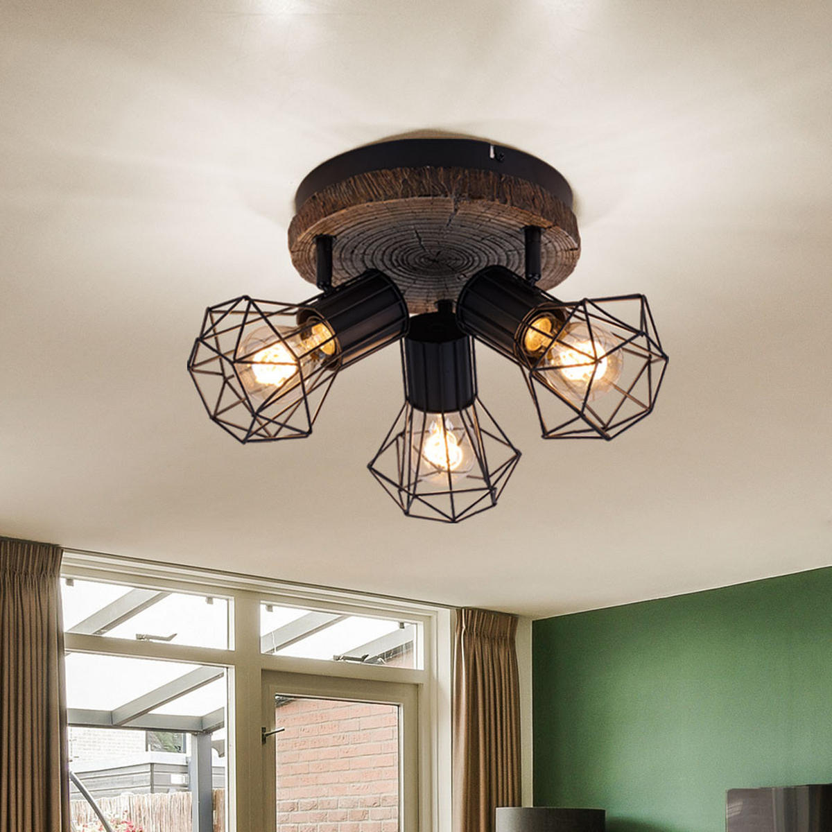 DECKENLEUCHTE PRISKA Holzoptik Schwarz Metall - Schwarz, Metall (30/30/30cm) - Globo Lighting