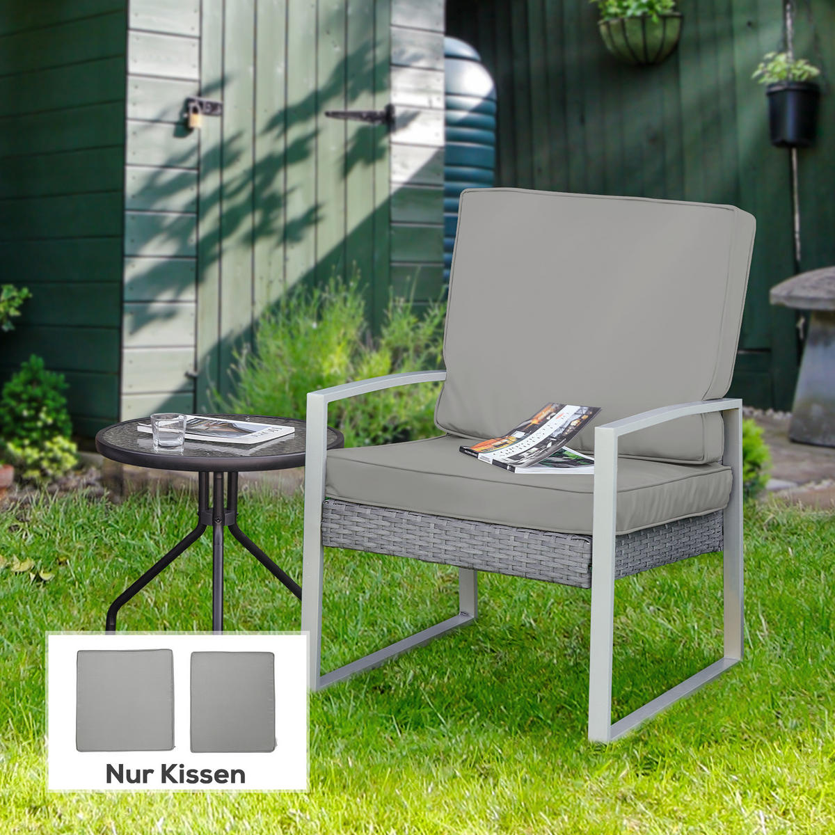 SITZKISSEN Polyester Hellgrau - Hellgrau, Kunststoff (52/7/56cm) - Outsunny